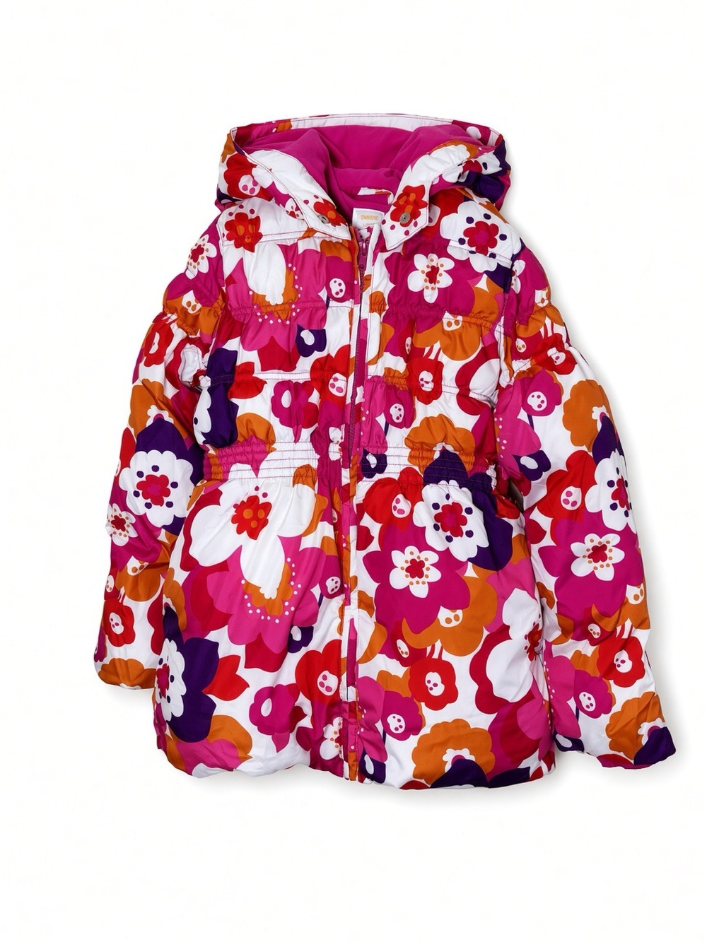 Gymboree Girls Floral Hooded Puffer Jacket Coat L 10-12 Pink Orange